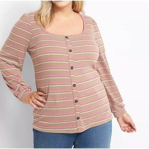 NWT Lane Bryant Metallic Gold Striped Knit Blouse With Button-Front Detail 22/24